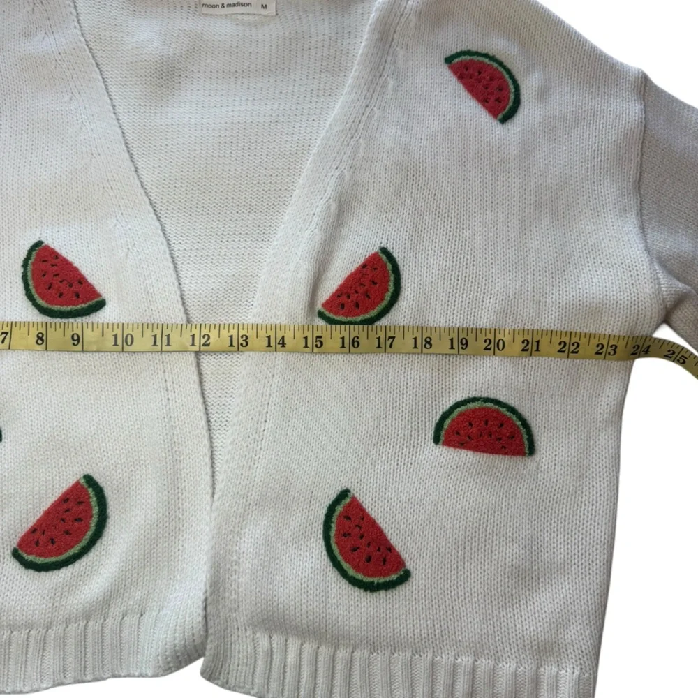 moon & madison White Open Front Medium Cardigan with Watermelon Embroidery - Picture 3 of 7